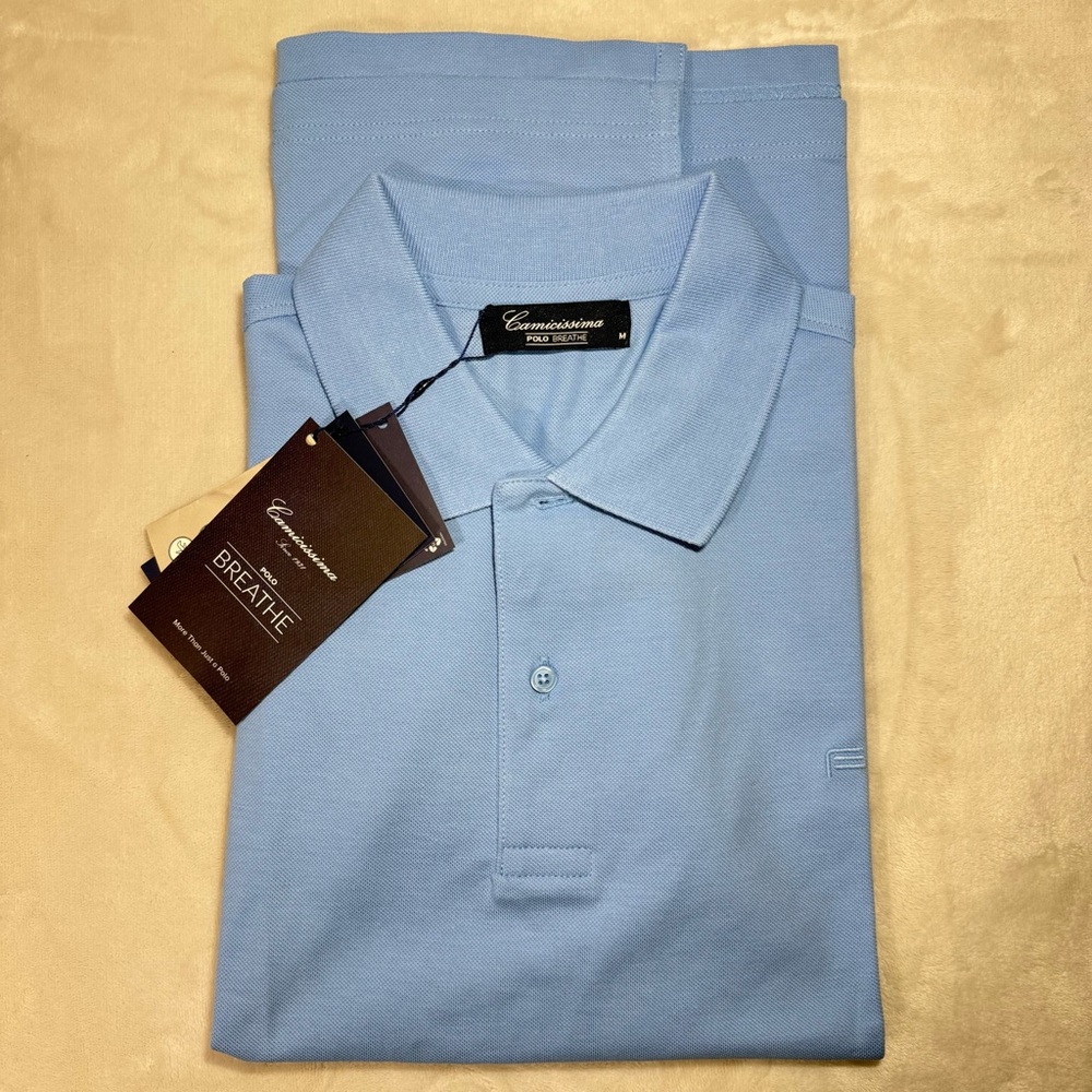 Camicissima Milano Polo Shirt NWT Light Blue Cotton Size M